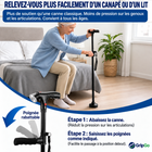 Canne de soutien pliable GripGo – Lampe LED, double poignée et base autoportante