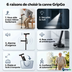 Canne de soutien pliable GripGo – Lampe LED, double poignée et base autoportante